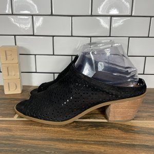 Lucky Brand Benah Women's Size 8.5 Shoes Black Nubuck Peep Toe Slip On Mule